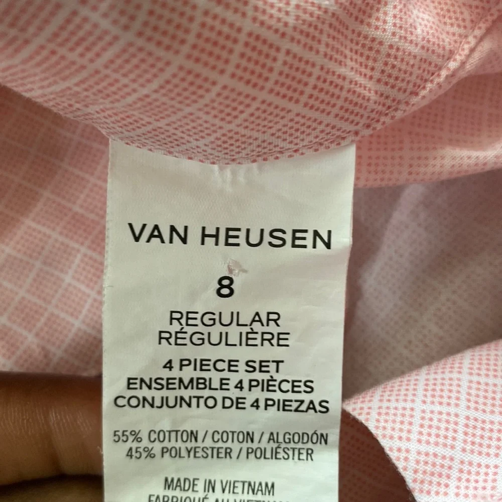 Van Heusen Pink Shirt Ivory Vest Dress Pants 3 Piece Suit Set SIZE 8
